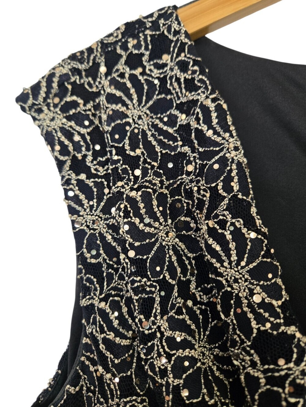 Connected Apparel Black & Gold Beaded Cocktail Dress | Size 12 - Picture 7 of 8